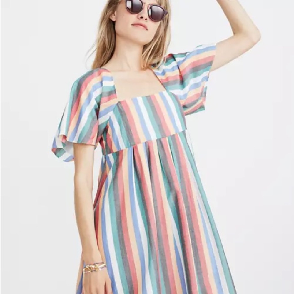 EUC Madewell Square-Neck Mini Dress in Festival Stripe
